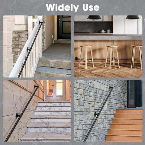 Badass Strength 10 Foot Stair Handrail And Heavy Duty Wall Mount Metal Pipe Railing For Indoor Outdoor Use Carrying Up To 450 Pounds Easily Secured For Rock Solid Grip Daily in various settings.