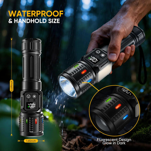 Beast Mode Brightness 100000 Lumen USB C Rechargeable Flashlight With LCD Display And Dual Light Source in use outdoors