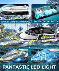 2 Pack 12 Inch Fast RC Boats Reach 30 KPH with waterproof design and LED lights in lakes, pools, saltwater; portable carry case included.