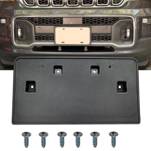 Front Bumper License Plate Frame Bracket Tag Holder For 2022 2023 2024 Jeep Grand Cherokee Models with screws shown