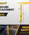 Real Deal Removable Safety Bollard 34.5 Inch Reflective Yellow Traffic Post with reflective bands for night visibility.