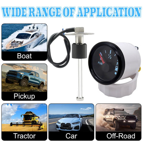 Fuel Sending Unit With Boat Gauge Kit 10 Inch Sender And Gauge For Cars Boats RVs Industrial Equipment 240 Ohm Empty To 33 Ohm Full Marine Grade Fuel Level Sensor Easy Install Reliable Durable Quick Install For Most Fuel Tanks And Marine Applications, 10-inch marine gauge kit