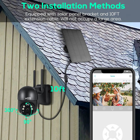 Solar Powered Outdoor Security Cam Wire Free With 360 Degree View And 2K PTZ Color Night Vision setup demonstration with app.