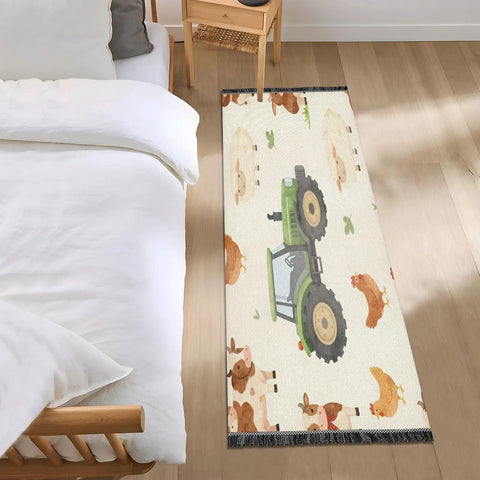 Farm Animals Cartoon Tractor Runner Rug 2x6 Hallway Mat Perfect For Narrow Hallways Machine Washable Non Slip Low Pile Long Carpet