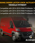 Red RAM ProMaster cargo van compatible with Rear Cargo Door Latch Lock Actuator With Cable for 2014 to 2018 models