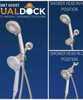 Magnetic Adjustable Height Handheld Shower Head With Dual Dock 5 Foot Metal Hose PowerPulse Massage Brushed Nickel Finish