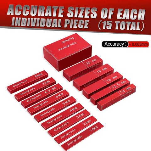Pro Grade Precision Aluminum Setup Blocks Height Gauge Set, 15 Piece Router And Table Saw Alignment Blocks with Triangle Ruler