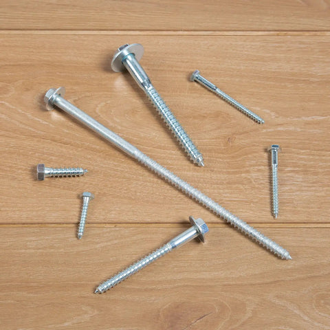 Beefy Heavy Duty Three Eighths Inch By Four Inch Lag Bolts 50 Pack With USS Flat Washers Zinc Plated Carbon Steel Hex Head