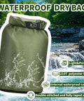 Image of Three Pack Waterproof Dry Bags Set Ultralight Lightweight Dry Sacks 6L 10L 20L for hiking, camping, and boating in green.
