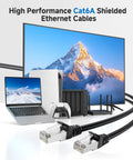 Snagless Short Shielded Cat6A Ethernet Cables 10Gbps 3Ft Pack Of 5 Black for LAN networking with laptop, NAS, and TV setup