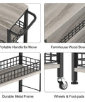 Four Tier Narrow Storage Cart On Wheels With Wood Tabletop showing portable handle, wood board, metal frame, wheels, foot-pads