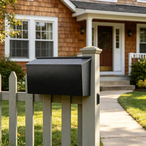 Heavy Duty Wall Mount Mailbox With Beefy Capacity Galvanized Steel Outdoor Post Box Rust Proof Black on fence post