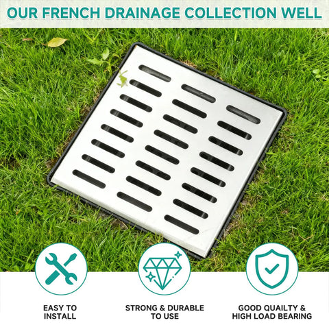 Catch Basin With Stainless Steel Grate And Debris Basket Large 18x18x15 Inch Drainage Basin For Yard Downspout Lawn And French Drain No Reserved Hole Required