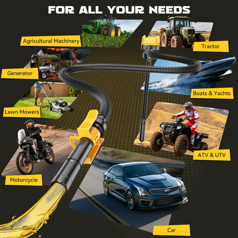 Heavy Duty Cordless Fuel Transfer Pump Rechargeable Battery Gas Dispenser Hose With Savage Flow Rate and No Sweat Setup For Swift Refueling Shop Tasks, shown with various vehicles.