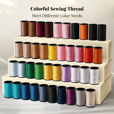 Colorful sewing threads displayed on shelves, included in All In One Sewing Kit For On The Go Quick Fixes And DIY Repairs, Handy Organizer