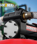 Close-up of the No Fuss 12V DC Fuel Transfer Pump 15 GPM showing inlet and outlet connections, ideal for diesel fluid transfer.