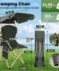 Canopy Camping Chair Foldable With Sun Shade For Beach And Outdoors Your Go To Portable Folding Chair With Two Cup Holders
