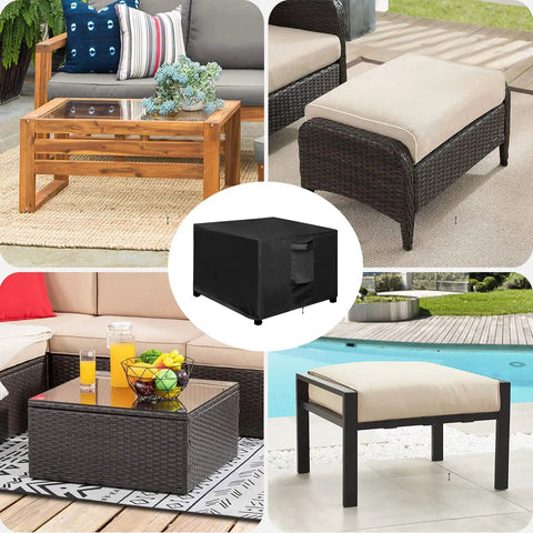 Waterproof Square Patio Ottoman Cover That Shields Against Rain And Sun UV Windproof All Weather Heavy Duty Outdoor Furniture Protector 25L By 25W By 17H Inches Black Go To Shield For Cushions And Side Tables over ottoman display