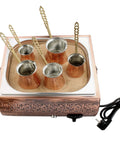 Authentic Turkish Copper Electric Hot Sand Coffee Maker For 110V To 220V, Medium Size, Includes Five Turkish Coffee Pots