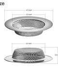 Diagram of Two Piece Kitchen Sink Drain Strainer And Anti Clog Stopper Drainer Set for Standard 3-1/2 Inch Drains with measurements.