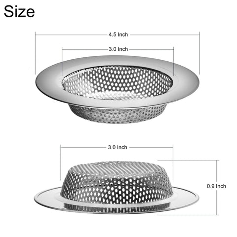 Diagram of Two Piece Kitchen Sink Drain Strainer And Anti Clog Stopper Drainer Set for Standard 3-1/2 Inch Drains with measurements.