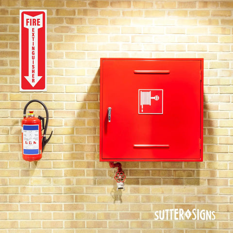 12 Pack Fire Extinguisher Arrow Down Decals 4x12 Inches Self Adhesive Weatherproof Vinyl High Visibility Safety Stickers on wall