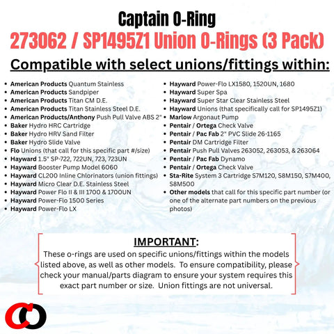 Replacement SP1495Z1 Union O Ring 273062 Three Pack For Pool And Spa Filter Fittings Compatible With Hayward Jacuzzi Waterway Pentair And More Ideal For Leaky Seals And Quick DIY Pool Maintenance.