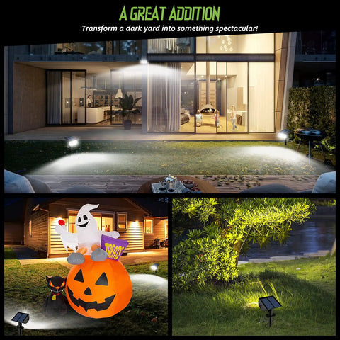 Super Bright 50 LED Solar Spotlight Outdoor Lights With 2in1 Design illuminating yard, IP67 waterproof, auto on/off feature at night