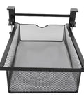 Under Desk Hidden Drawer With No Drilling Mount And Rustproof Metal Build, Slide Out Storage Organizer For Standing Desks in black mesh