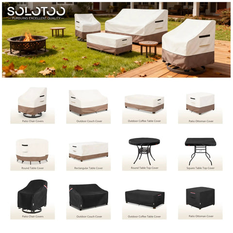 Heavy Duty Waterproof Patio Ottoman Cover Square 25 By 25 Inches Fits Most Outdoor Ottomans Up To 18 Inches High Durable Beige Furniture Protector Shields From Rain Snow Dust And Sun Easy On Tight Fit displayed with other patio covers.
