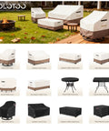 Round Outdoor Table Cover Waterproof Heavy Duty Patio Furniture Cover For 42 Inch Diameter And 28 Inch High Round Tables And Chair Sets Beige And Brown No Fuss All Weather Protection Easy Fit displayed on grass with various furniture covers.