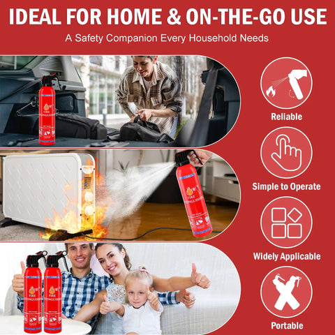 6 Pack Dry Chemical Fire Extinguishers With Mounting Brackets For Home Kitchen Car Boat RV And Business Portable Non Toxic Safety Device Fast Acting Class A B C Fire Suppression For Oil Paper Grease Electrical, shown in various usage scenarios with family and vehicle setup.