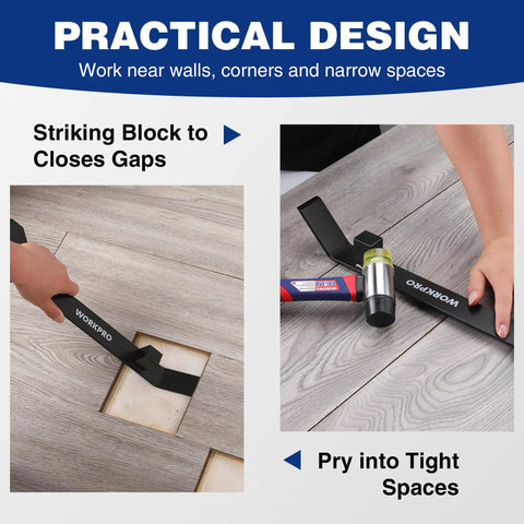17 Inch Heavy Duty Pull And Pry Bar For Flooring Installation, Beefy Steel Construction With Soft Felt Backing To Protect Floors, Rust Resistant Leverage Tool For Quick Removal And Precise Planking used to close gaps and pry tight spaces
