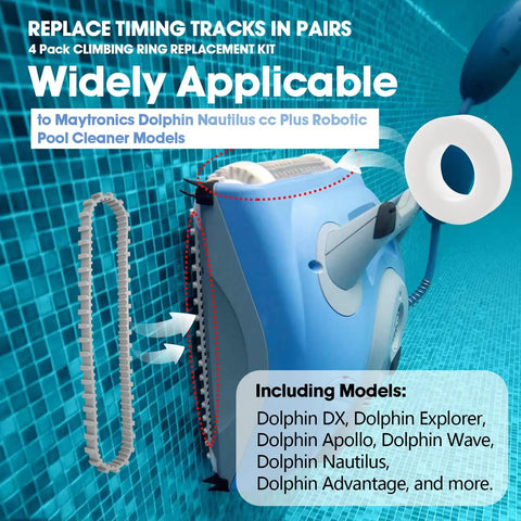Must Have Pool Cleaner Replacement Kit With Climbing Ring Timing Track And Guide Wheels Pulley Gears For Dolphin Nautilus CC Plus M200 M400 M500 And DX Series Robotic Cleaners showing timing tracks and rings next to pool cleaner