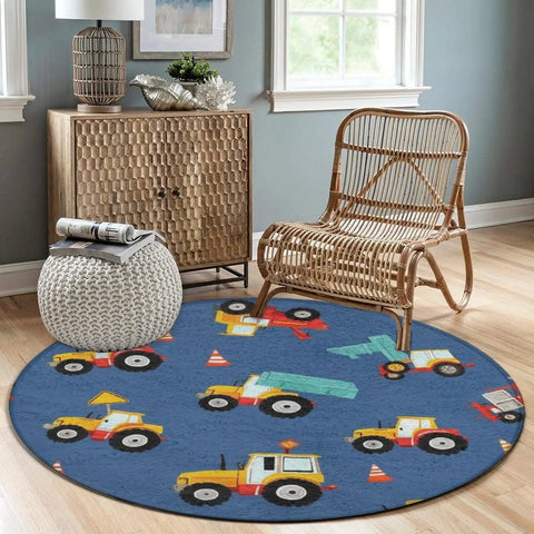 Non Slip Bedroom Circular Rug With Farm Tractor Pattern Round Area Rug For Living Room Or Bath Machine Washable 24 Inch Cozy Soft Polyester Easy Care Home Decor Mat in a stylish interior