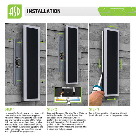 Installation steps for Outdoor Wall Sconce Light Super Bright 24W LED 24 Inch Black Dimmable on a brick wall
