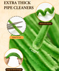 Close-up of soft, green chenille stems, 0.7cm diameter, part of 500 Pieces Pastel Pipe Cleaners Flower Kit For Flower Making Pink White Green Yellow 6 Color Chenille Stems Glue Free And Safe For Kids DIY Tutorial For Kids Craft Projects.