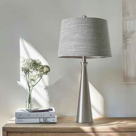 25.75 Inch Table Lamp Set Of 2 For Living Room And Bedroom, Touch Dimming 3 Way Lamps With USB Charging Port displayed on wooden table