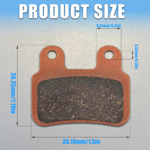 2 Pair Semi-Metallic Brake Pads For Ridstar Q20 Ebikes showing product size and dimensions