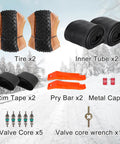 Two Pack 20x4.0 Fat Bike Tires And Tubes Puncture Resistant Folding Tire Sets 102406 with accessories in snow backdrop