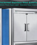 Heavy Duty Commercial Reach In Freezer 49 Cu Ft Built Solid For Bulk Grocery Stash Pro Kitchens Run Cool All Day With Digital Controls showing stainless steel exterior and foam layer.