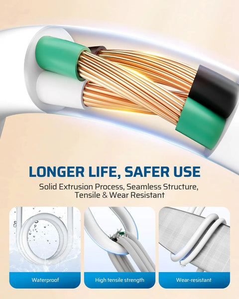 Cross-section of Two Pack Three Foot Extension Cord Set With 16 AWG SJTW Weatherproof Power Cable showing copper wire and structure.