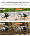 Before and after image showing orange 30cm Height Landing Gear For Mini 4 Pro Drone Lightweight Quick Release Extender in use