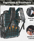 Rear view of All In One Fishing Tackle Backpack With Integrated Cooler Bag 53L Waterproof Gear Backpack showing ergonomic straps