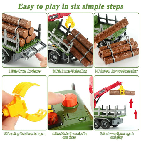 Epic 15 Inch Logging Truck Toy For Kids Ages 3 To 8 With Loading Crane And Six Timber Trunks Lights And Sounds Play Steps