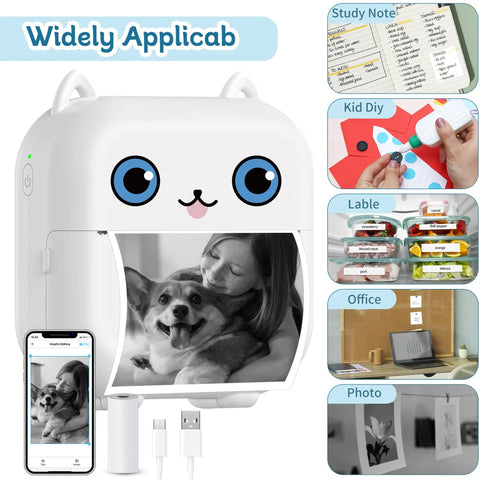 Pocket Sized Portable Bluetooth Mini Sticker Maker With Slick Inkless Thermal Tech And One Roll Of Glossy Paper for cute DIY photo printing.