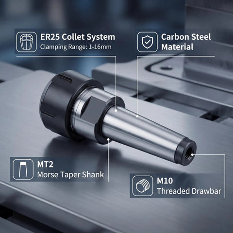 MT2 To M10 Taper Collet Chuck Holder Face Milling Arbor Adapter For CNC Machining, Carbon Steel Construction, Easy Accessory Change