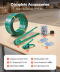 Heavy Duty Banding Strapping Kit With Sealer Tool And Gloves, 1500 Ft PET Strapping, 450 Metal Seals, 150 Corner Protectors displayed on table