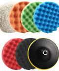 7 Inch Buffing And Polishing Pad Kit With Five Waffle Foam Pads, One Wool Pad And M14 Threaded Backing Plate For Polisher Grip