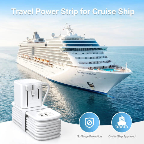 Universal Travel Adapter With 6 Foot Extension Cord, All In One Worldwide Power Adapter for Cruise Ship with USB Ports